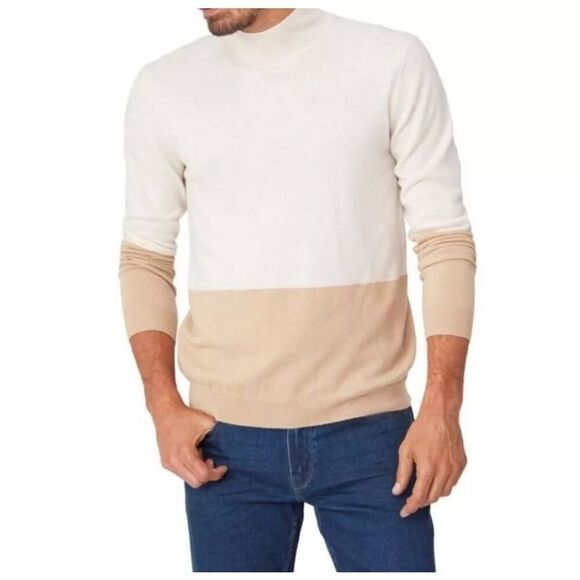 Paige Wayne Colorblock Wool Alpaca Turtleneck Sweater XL - Picture 1 of 8
